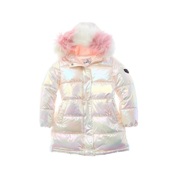 Sam Edelman GirlsIridescent Long Puffer Coat, White Kids
